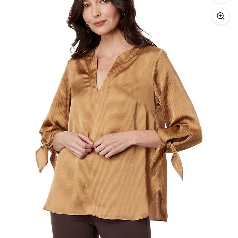 NWT MICHAEL Michael Kors DARK CAMEL Women's Solid Satin Tie Top, 1X